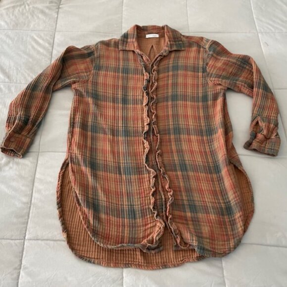 Free People x CP Shades Tunic Flannel Plaid Y2K Grunge $268 Beige Brown Like New - Picture 10 of 16